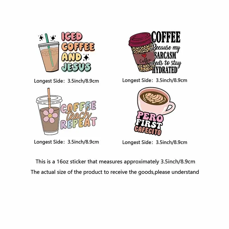 Coffee Drink Transfer Sticker Wraps Cup 16 OZ Summer Durable Adhesive Decals UV DTF High Quality DIY