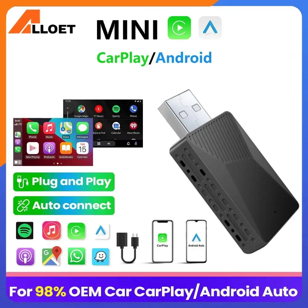 

Проводной к беспроводному Carplay и Android Auto AI Box Bluetooth-совместимый 5.0 WiFi Smart Mini Box для проводных автомобилей CarPlay Android Auto