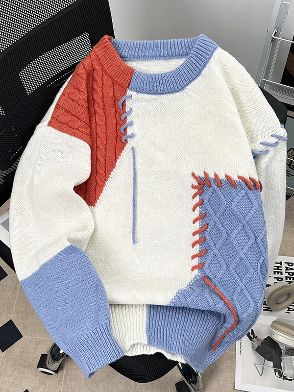 فضفاضة تناسب اللون بلو جولة Ne تريكو الرجال عارضة Sle الحرارية أعلى المراهقين كسول Faion الخريف الشتاء ألياف البوليستر