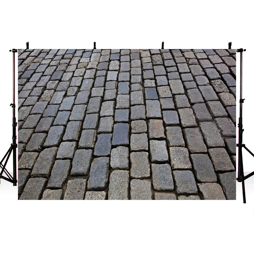 Mehofond Stone Floor Rubber Backdrop Brick Road Photography Texture Black White Cobblestone Pavement Background Street Photo