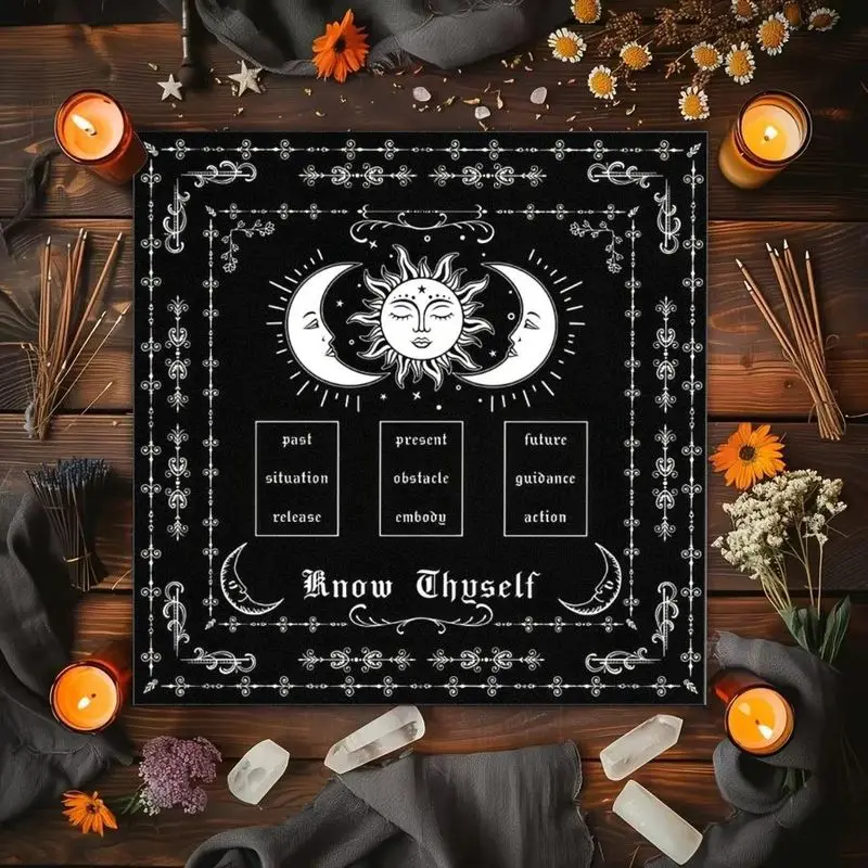 VIKAMA Hand of Fatima Tarot Card Tablecloth Mystical Divination Altar Cloth Ritual for Spiritual Room Decor Witchy