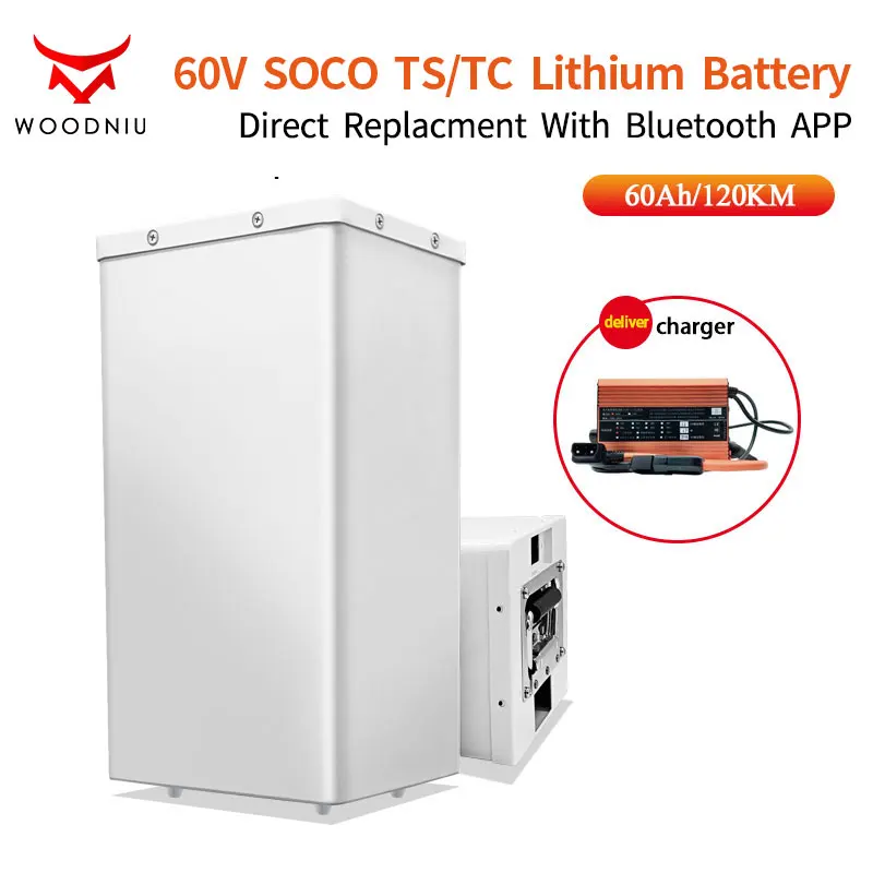 Batería de gran capacidad de 60V y 60Ah para Super SOCO TS, TC, Ant, BMS, reemplazo directo, Compatible con baterías duales, 60V, 55AH, 60a