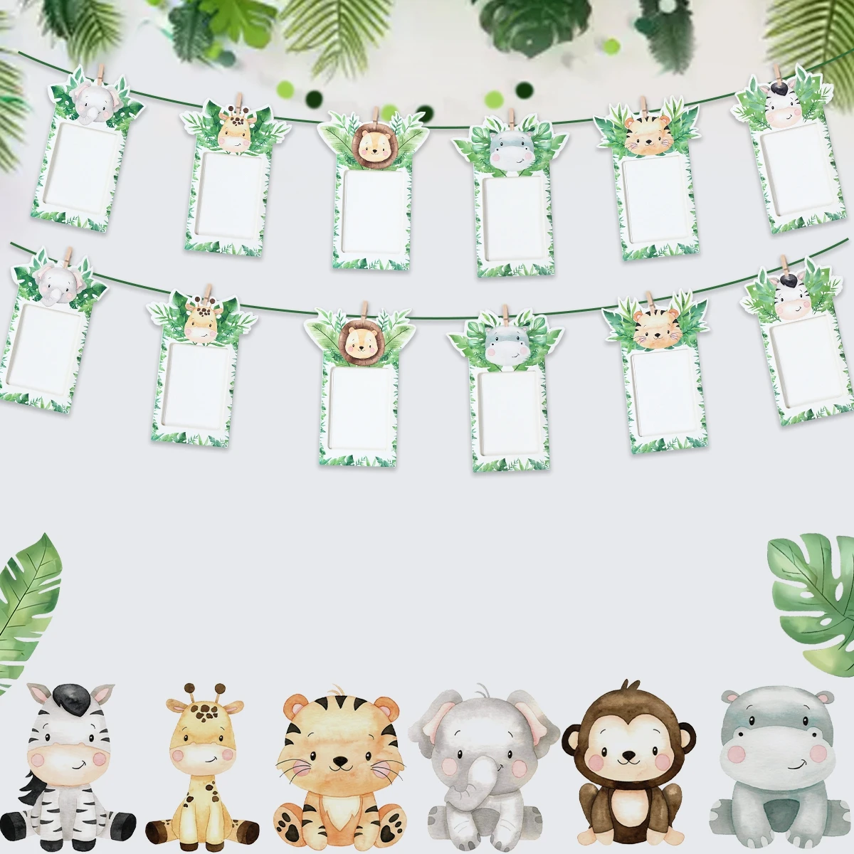 1st Jungle Animal Birthday Photo Banner Garland 12 Month Bunting Safari Wild One Year Baby Birthday Party Decoration Supplies