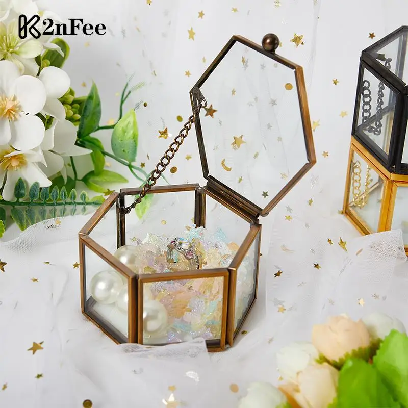 Jewelry Organize Holder Geometrical Clear Glass Jewelry Box Ring Box Necklace Bracelets Earrings Jewelry Storage Accessories