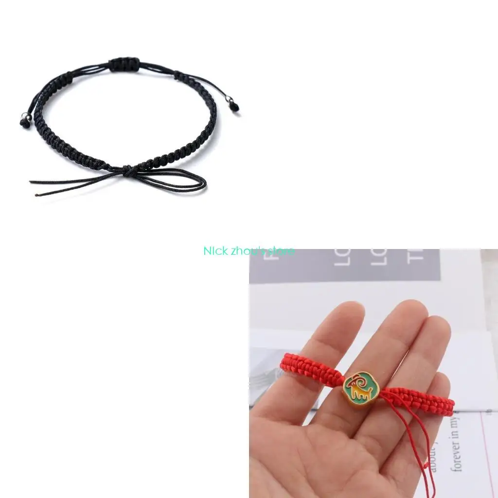

E15E Stylish Red Cord Bracelet Jade Thread Bangle Chineses Handmade Woven Wrist Chain