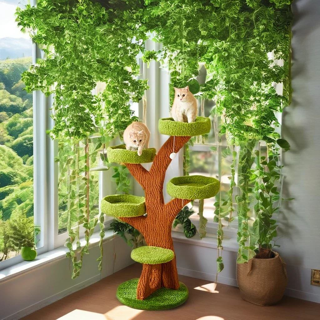 Cat Climber,Green Tree Cat Climbing Frame Cat Nest Designed For Cats And Pets To Rest And Entertain Green Natural Forest