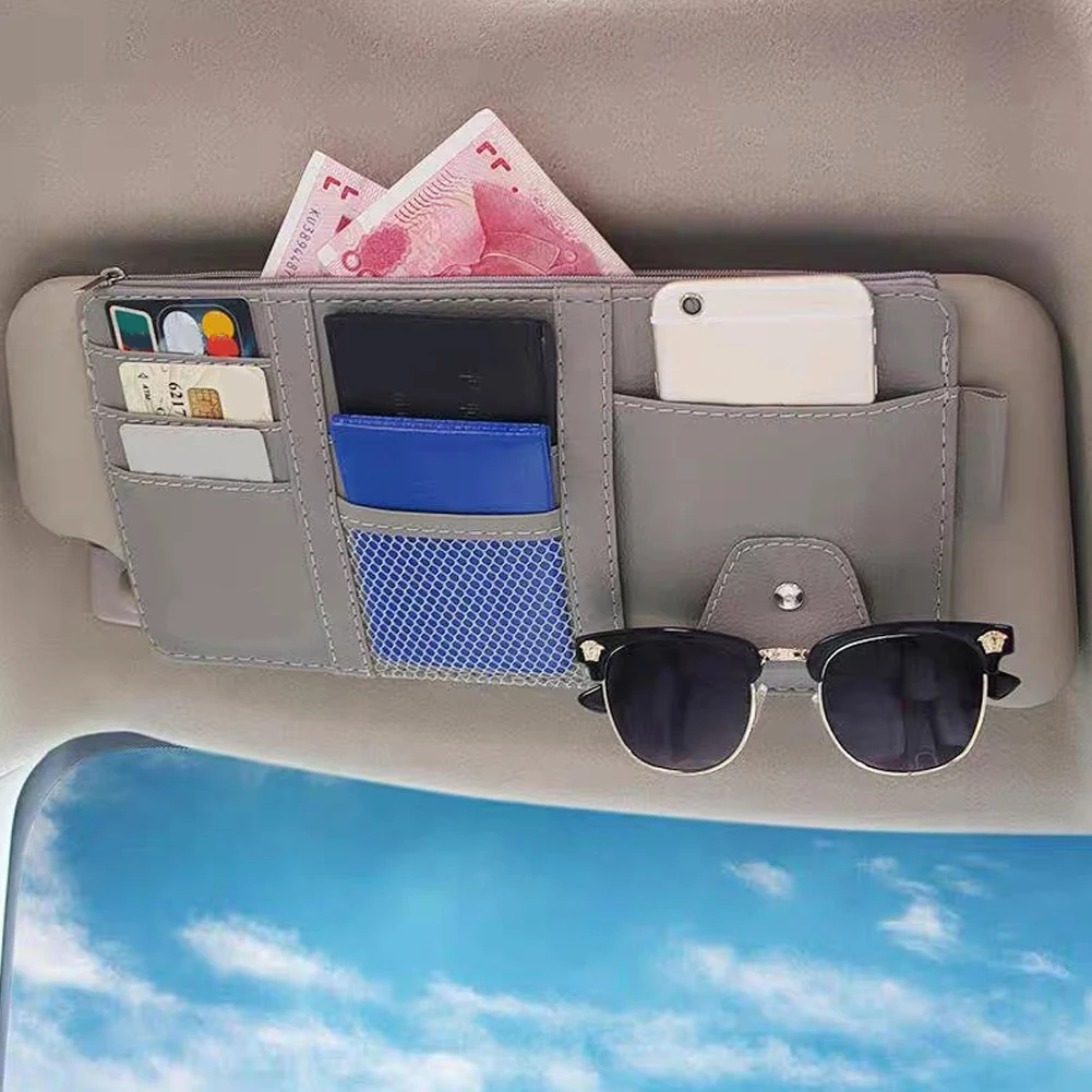 Sunglasses Clip For Car Sun Visor With Multi Pockets With Card Pockets Auto Interior Organize