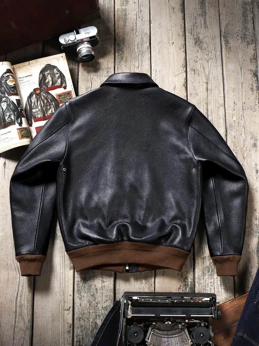 Tailor Brsndo Contract Number Waxed Cowhide A2 Bomber Jacket Men's Short Retro Genuine Leather Jacket