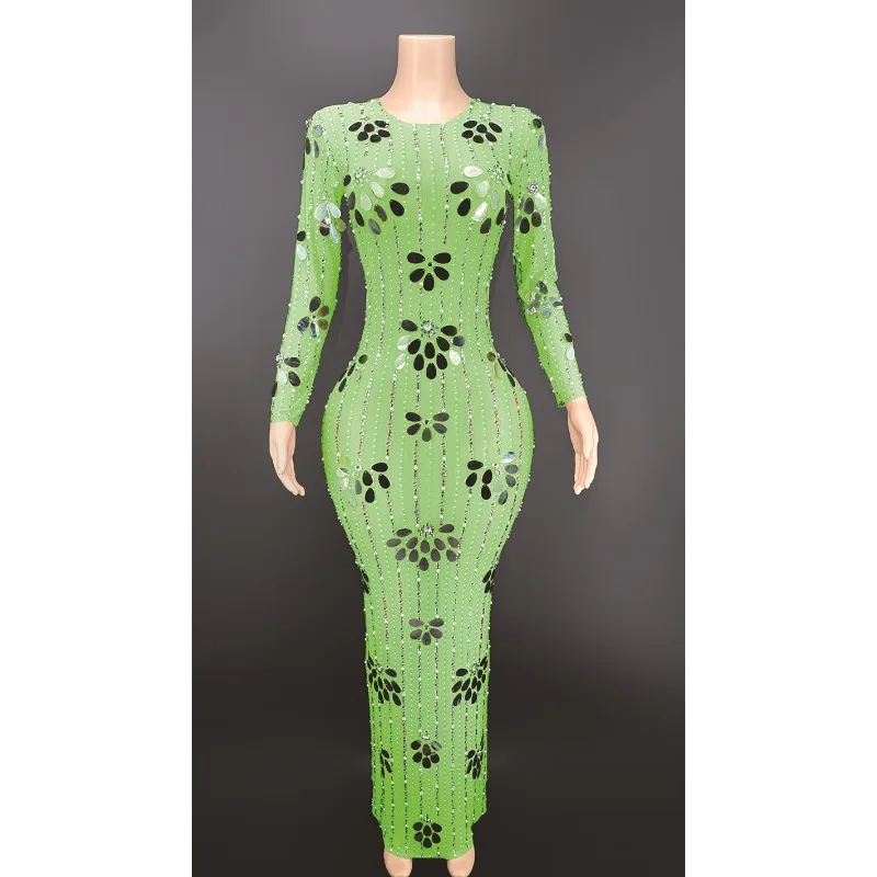 Traje De cumpleaños con diamantes, malla translúcida con lentejuelas, elegante vestido De noche Sexy, traje brillante, Vestidos De Fiesta De manga larga, Fiesta De lujo