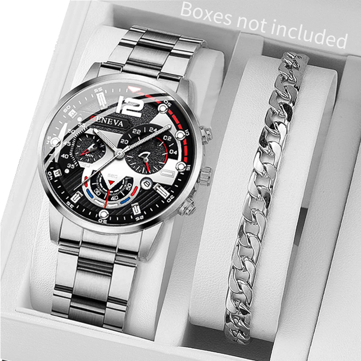 2 szt. Męskie zegarki biznesowe moda stalowy pasek męski analogowy zegarek kwarcowy zestaw bransoletek Relogio Masculino Reloj Hombre (bez pudełka) — zdjęcie 2