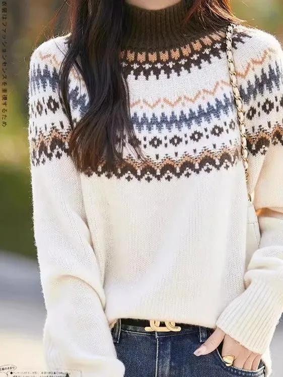 

Женский утепленный свободный вязаный свитер с воротником-стойкой, осенне-зимняя новинка, модная базовая кофта в корейском стиле