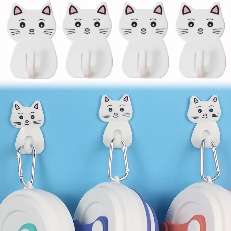 1/5PCS Cat Sticker Hook Bathroom Seamless Towel Hook Waterproof Strong Adhesive Plastic Hooks for Bathroom Wall Door for Kitchen