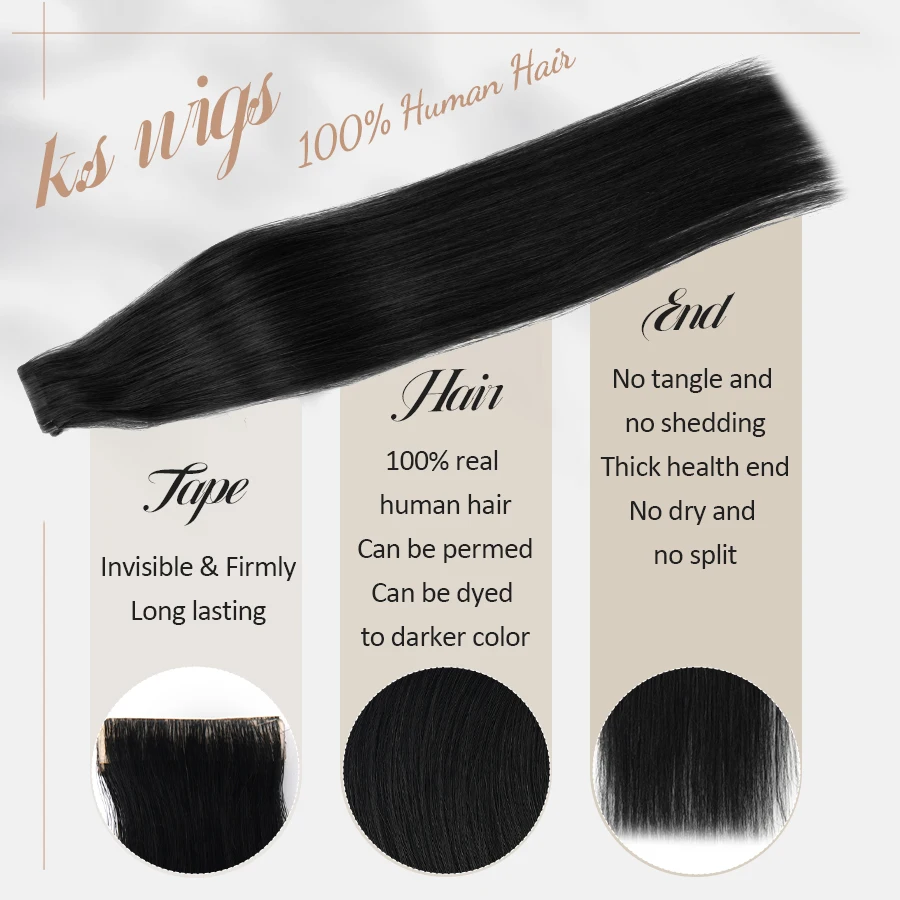 K.S WIGS Tape in Hair Extensions Ombre Real Human Hair Tape in Balayage Brown Hair Real Remy Seamless Tape in Hair Extensions