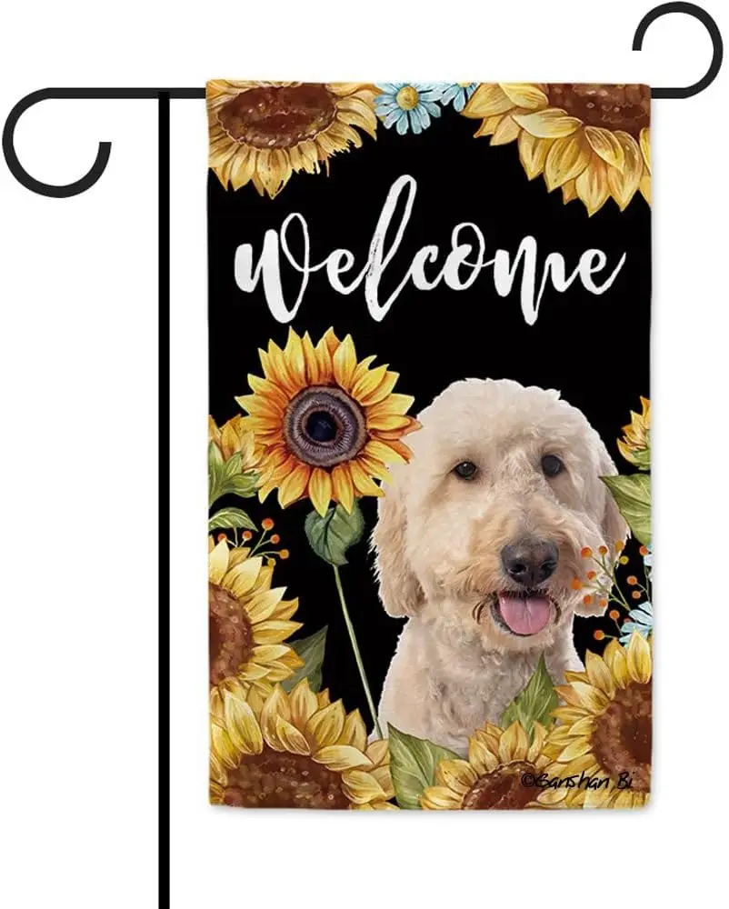 Sunflowers Goldendoodle Garden Flag Dog Floral Spring Summer Decor Flag for Outdoor Yard Double Side 12.5X18 Inch Style 1