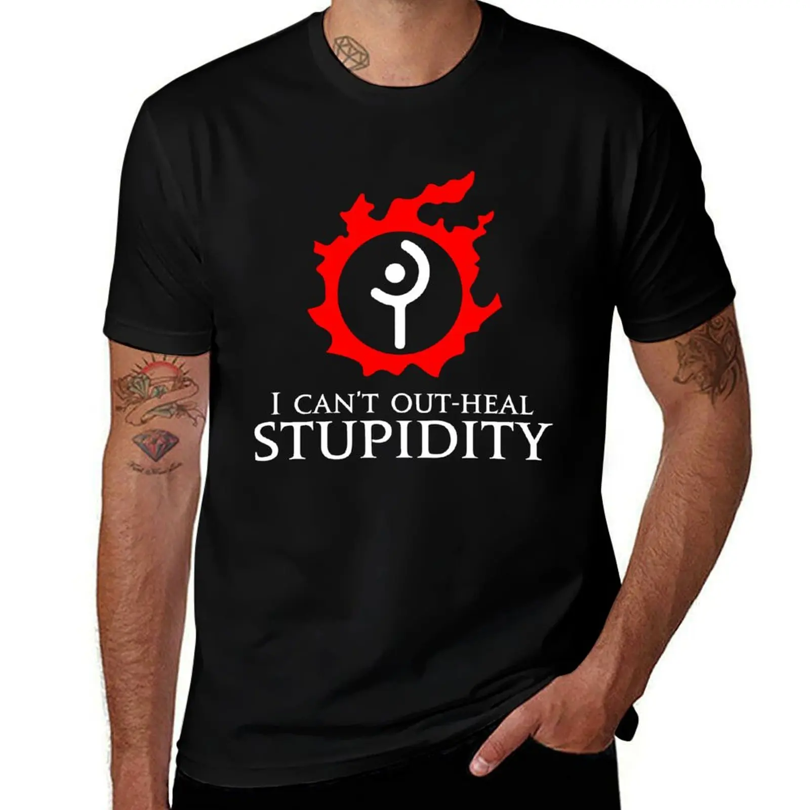 

White Mage - I can't out-heal Stupidity funny meme MMORPG T-Shirt graphics oversizeds blacks men t shirts