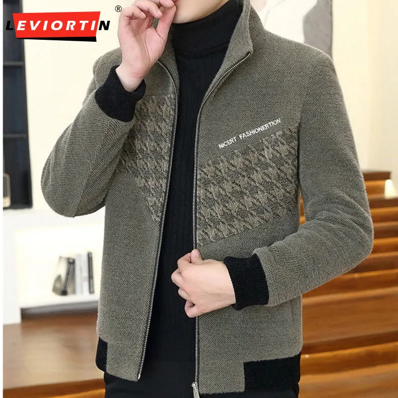 2023 Autumn and Winter Men\'s Cotton Jacket Korean casual stand collar fabric fashion zipper wool blend trench coat street coat