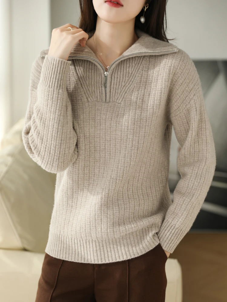 

New Fashion 100% Merino Wool Women Sweater Elegant Ladies Knitted Pullover Jerseys Long Sleeve Solid Clothing Tops Outerwears