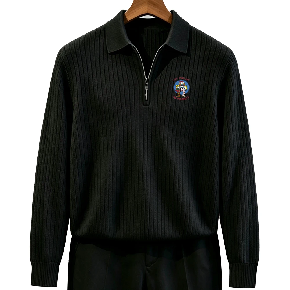 Autumn Men's Sweatshirts Luxury Solid Stripes Pullover Zip Up Gym Man V Neck Zip Up Shirts Long Sleeve Mens Polo Shirts