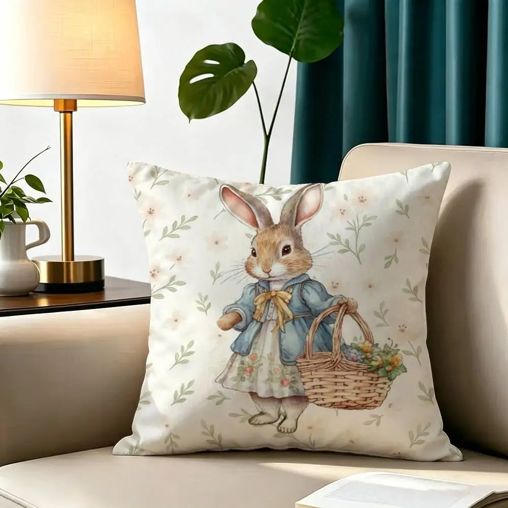 Cartoon Character Cute-Peter Rabbit-Smart  Pillow Case Square Double-Sided Sofa Cushion Cover Bedroom Bedside Pillow