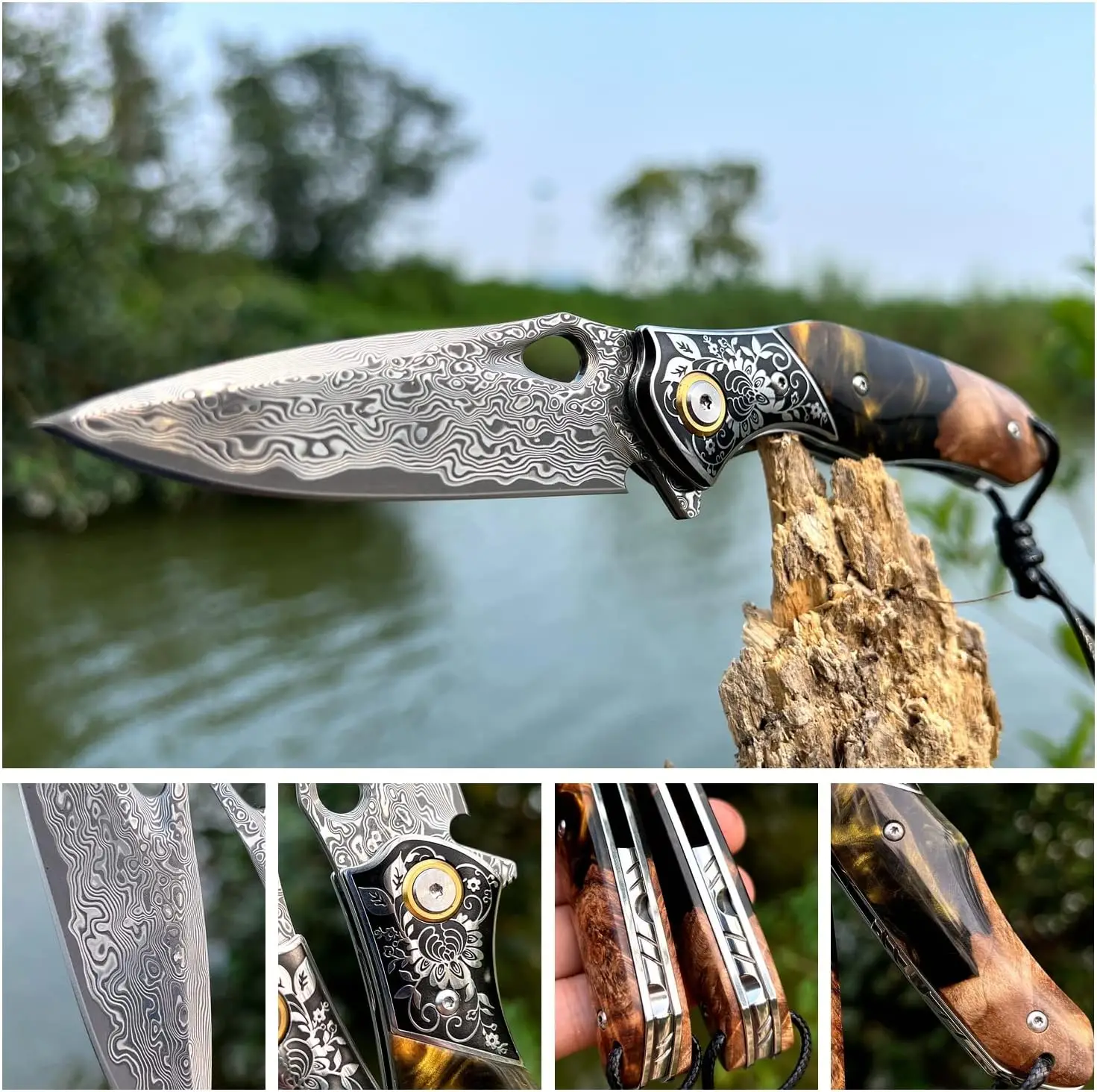 FORESAIL handmade Japan Damascus steel pocket knife,VG10 Blade Folding knife,EDC outdoor campingfishing hunting knife Tool