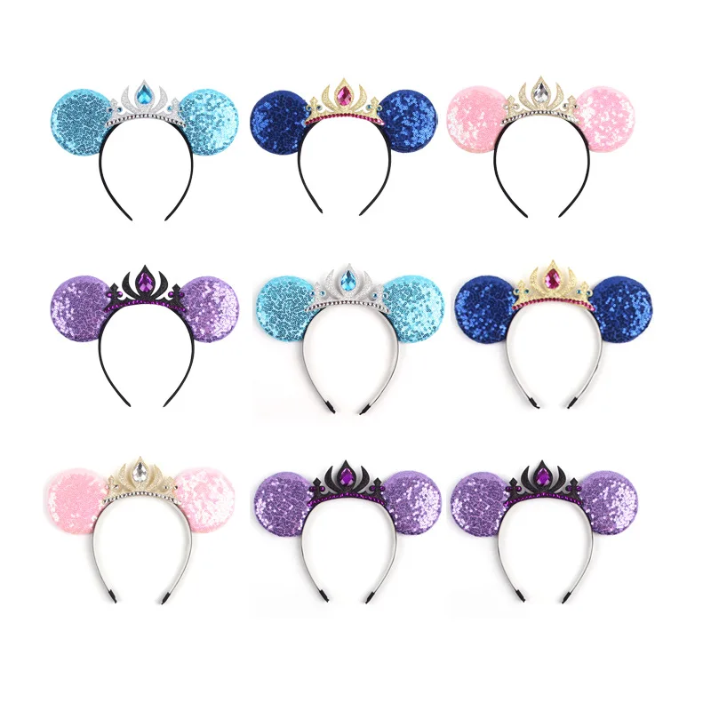 Disney Headwear Mickey Sequins Ear Crown Children\'s Ice and Snow Romance Elsa Queen Hair Hoop