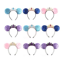 Disney Headwear Mickey Sequins Ear Crown Children's Ice and Snow Romance Elsa Queen Hair Hoop