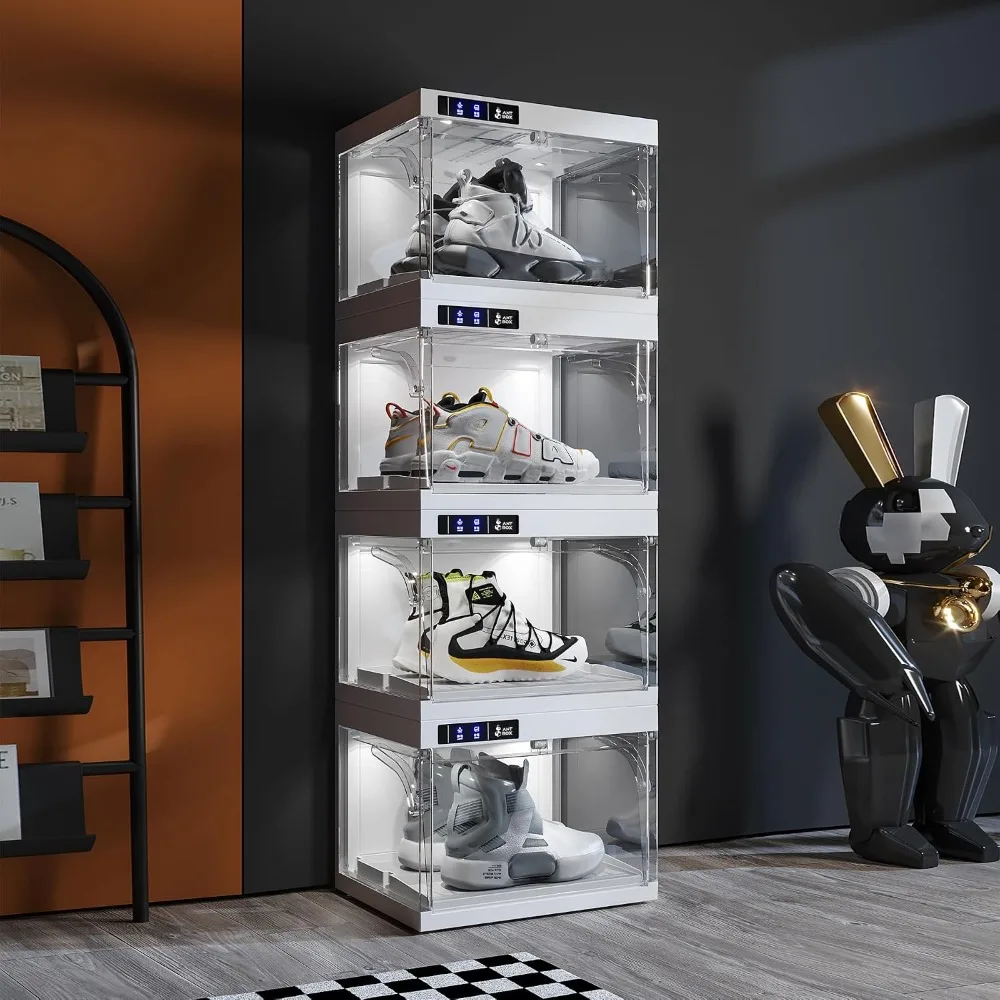 Shoe Organizer LED Smart Control,Auto-Shoe Boxes Clear Plastic Stackable for Sneaker Display Case and Collection Crate,Au