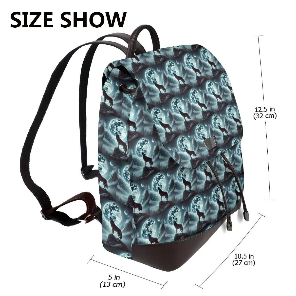 Howling Wolf Under The Moonlight Print Bookbag School Student Bags Hiking Travel Daypack for Women Fashion Derma Backpack