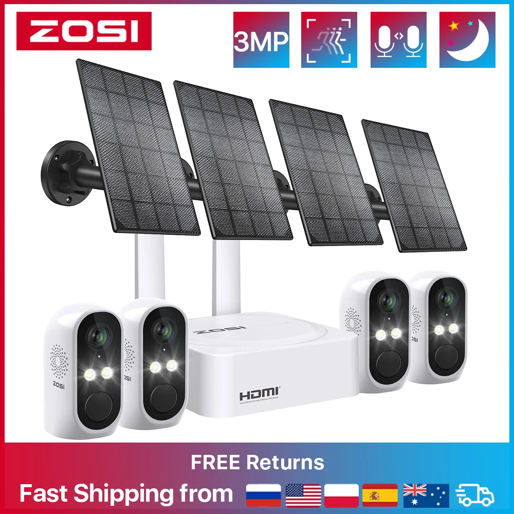 ZOSI 2K 8CH Battery Powered Wireless Security Camera System 3MP Outdoor Cameras with Two Way Audio Video Surveillance Kit