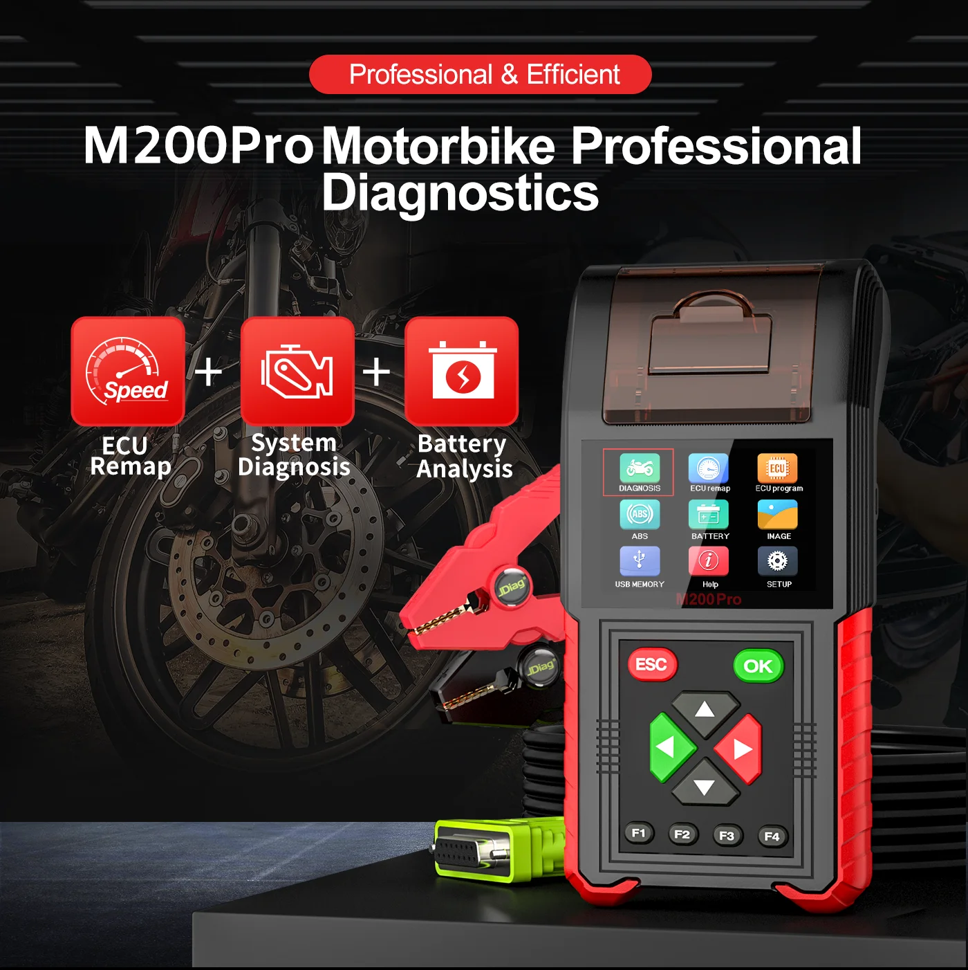 M200  Pro OBD2 Motorcycle Diagnostic Scanner Error Code Reader Battery Tester Repair Tool for Honda Yamaha BMW Kawasaki