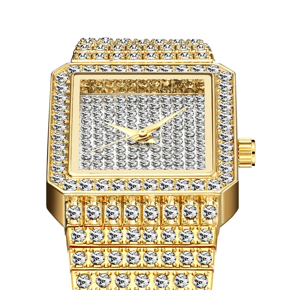 Reloj cuadrado de diamantes de lujo para mujer, relojes ostentosos de hielo para mujer, reloj de pulsera, reloj femenino