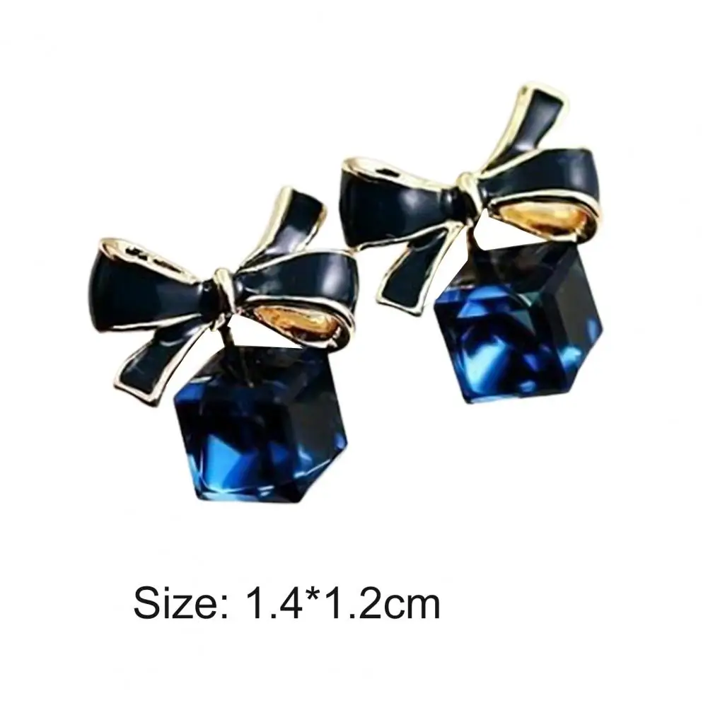 1 Pair Fashion Women Earring Faux Crystal Bowknot Cube Ear Stud Earring Jewelry Accessory for Party