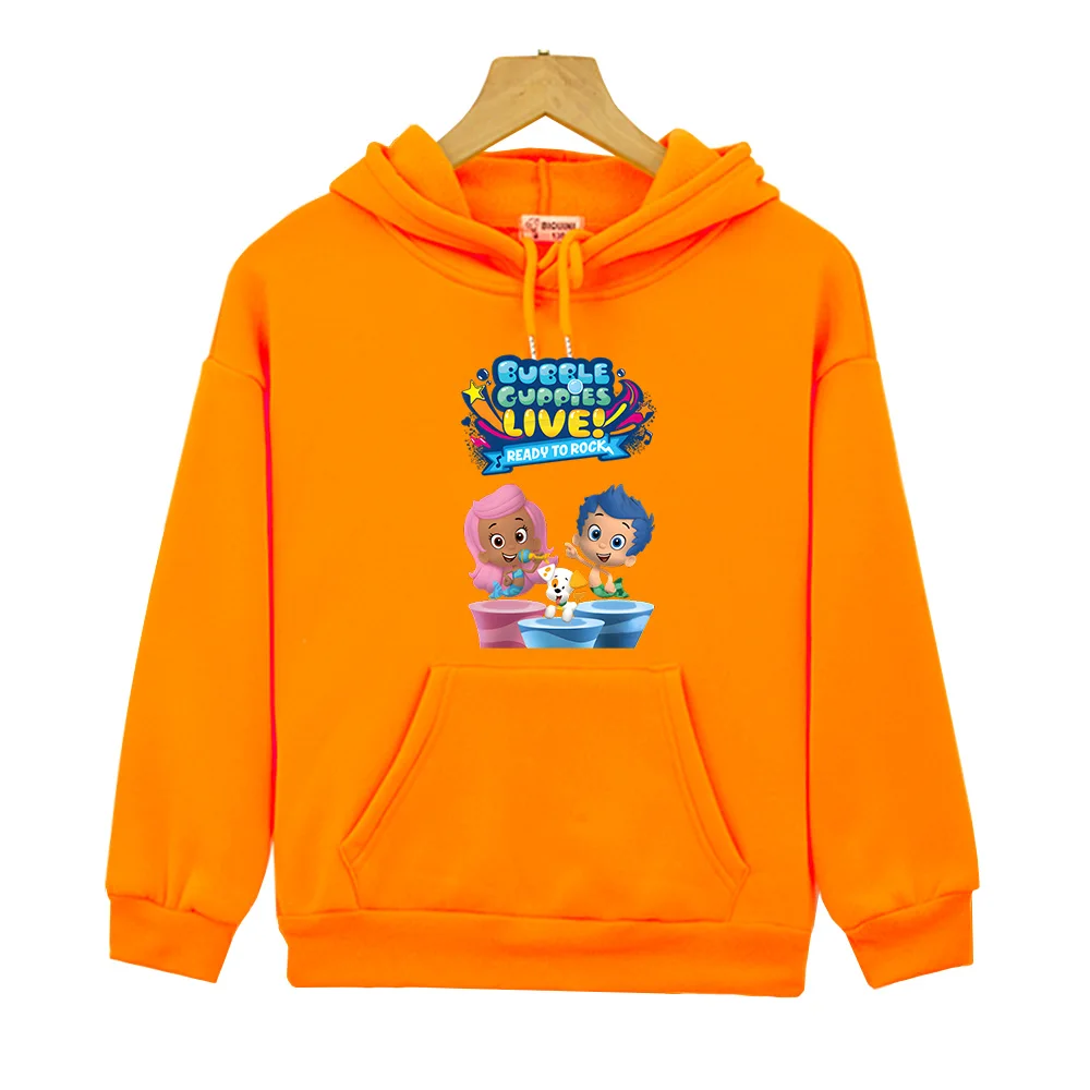 Bubble Guppies Reday To Rock Cartoon Print Hoodies Baby Girl Clothes Teen Boys Full Sleeve Pullovers Anime Casual Clothing Hoody