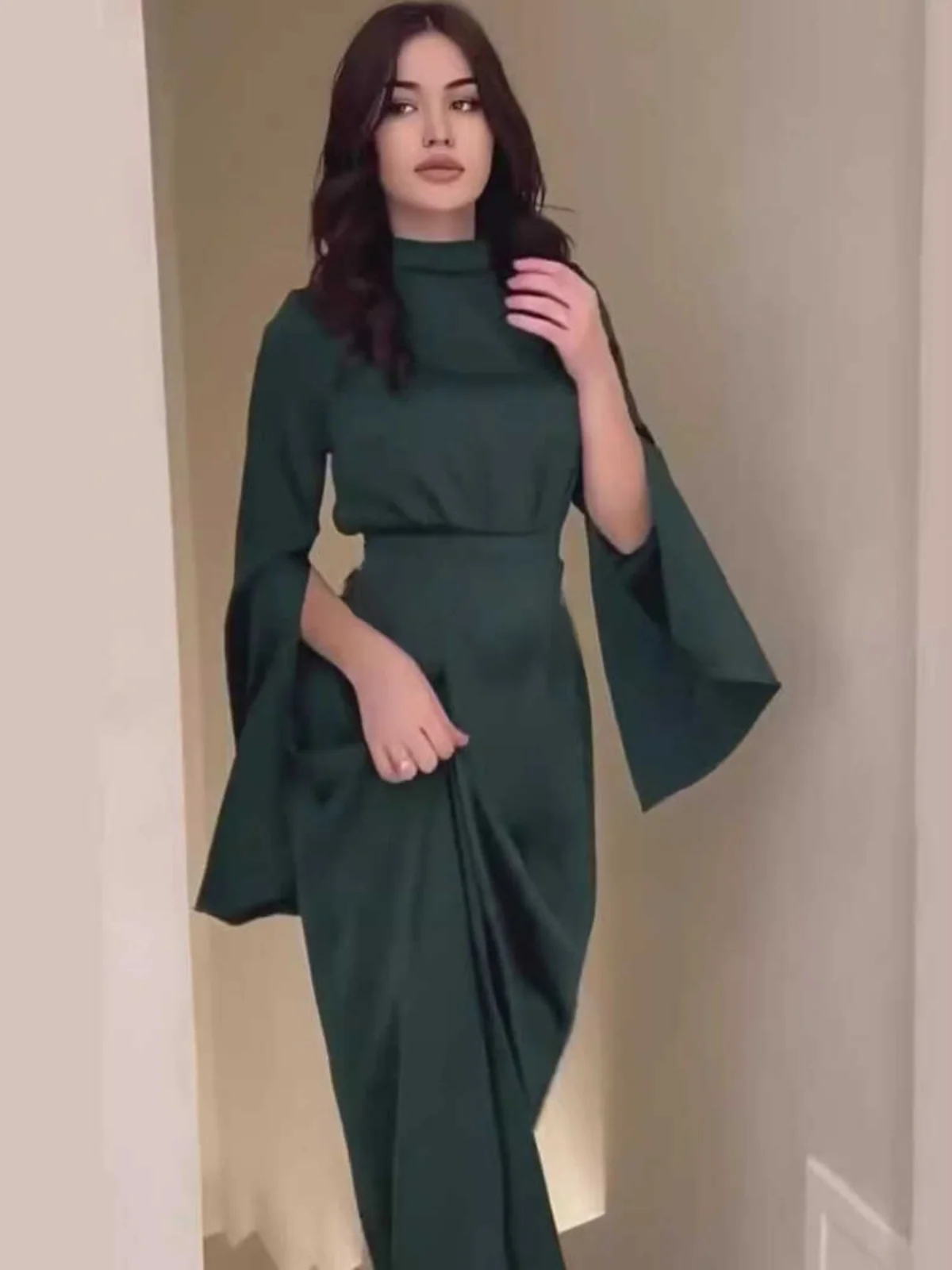 Vestido Largo de Satén de Acetato Premium con Cintura Alta y Ajustada para Mujer, Nuevo para Primavera y Otoño