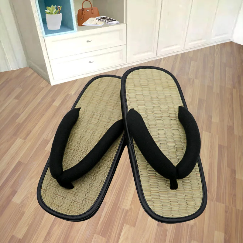 Chanclas trenzadas de paja para hombre, zapatillas de verano con Clip en forma de Y, sandalias de Punta abierta, zapatillas japonesas de fondo grueso