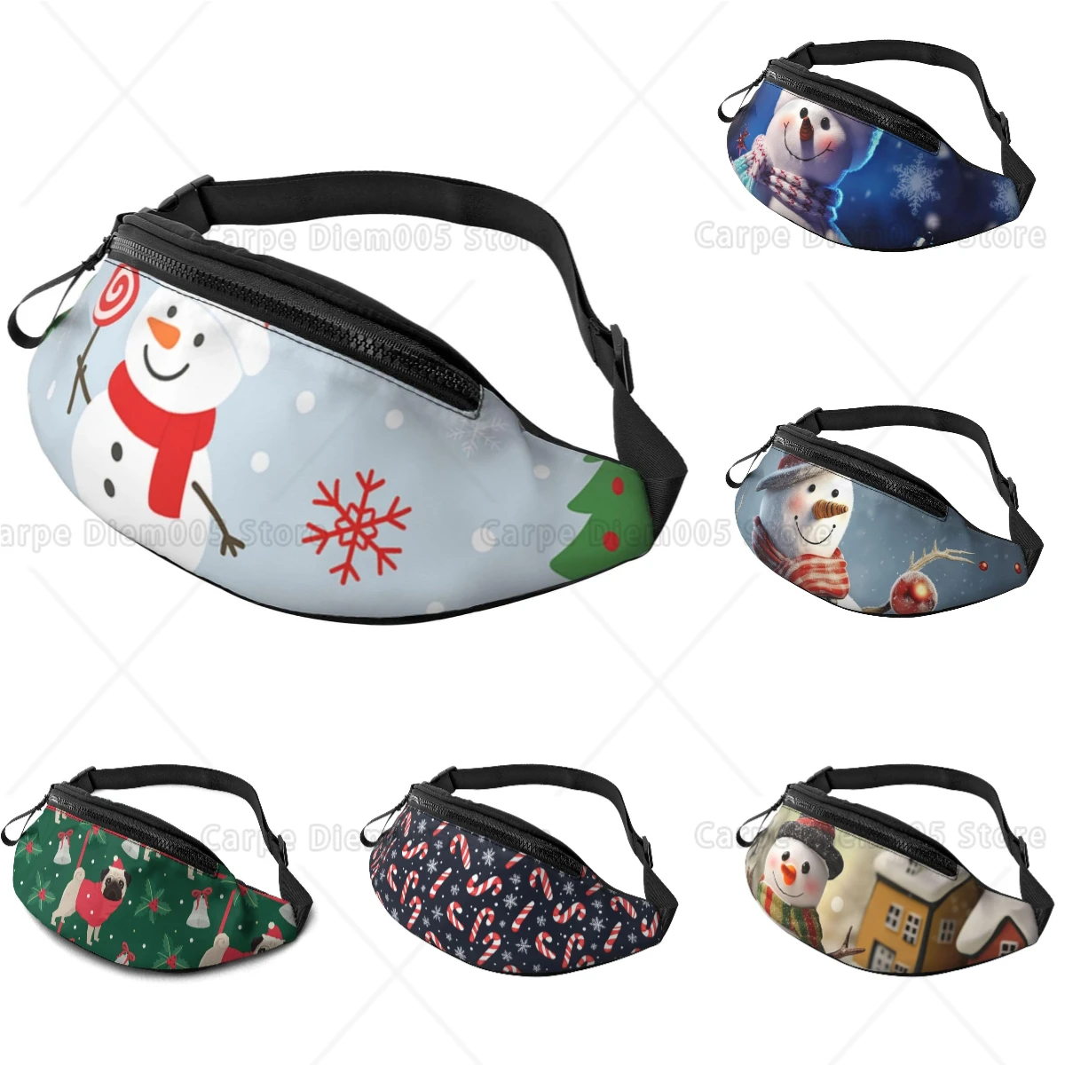 

Рождественский стиль, снежный дизайн, походная поясная сумка, поясная сумка через плечо с рисунком снеговика, легкая поясная сумка, сумки на молнии с принтом унисекс