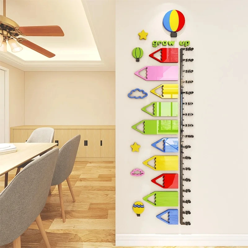 

Cartoon Style Child Height Sticker Living Room Bedroom Entrance Decor Wall Sticker 3D Stereo Acrylic Baby Growth Height Sticker