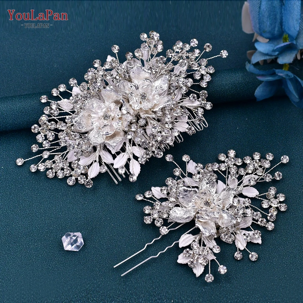 TOPQUEEN HP352 Alloy Flower Bridal Comb Silver Color Rhinestone Wedding Hair Clip and Pin Woman Hair Ornaments Headdresses