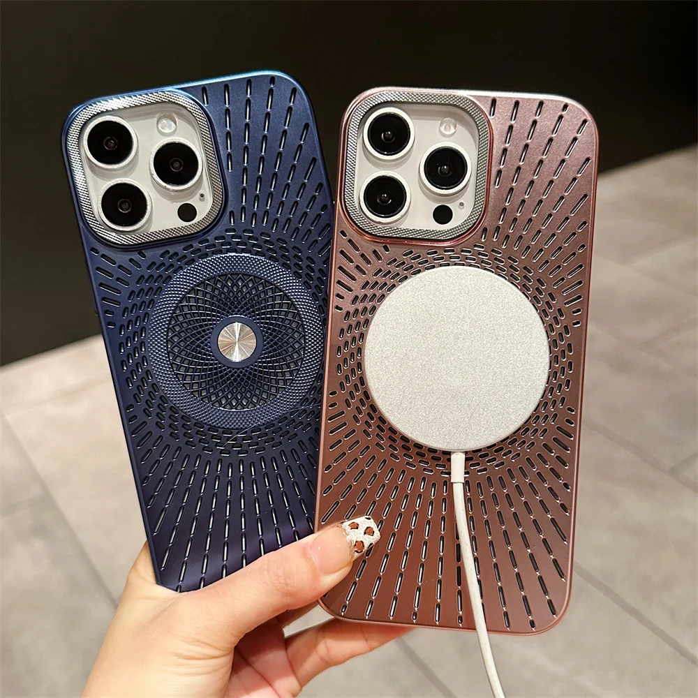 Plating Heat Dissipation Magsafe Case for iPhone 12 13 14 15 16 Pro Max 16 Plus Plating Men Women Ultra Thin Anti Drop PC Cover