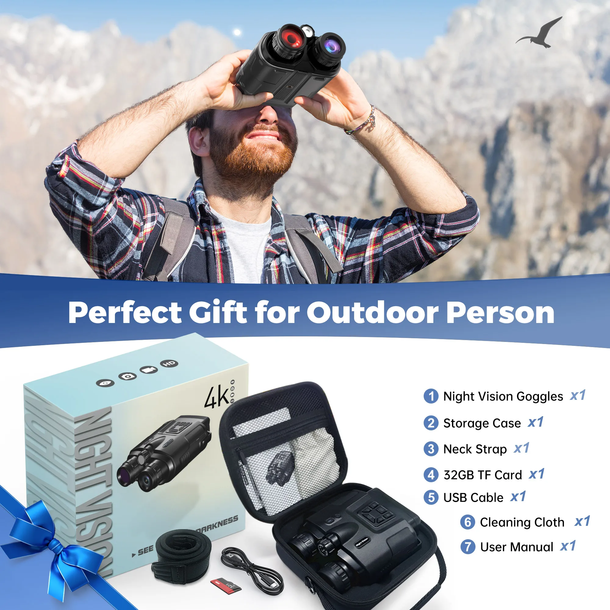 مناظير للرؤية الليلية 4K شاشة 3 بوصة تكبير رقمي 8X مع ضوء تكتيكي 5000 مللي أمبير في الساعة قابلة لإعادة الشحن رؤية بالأشعة تحت الحمراء نظارات ليلية