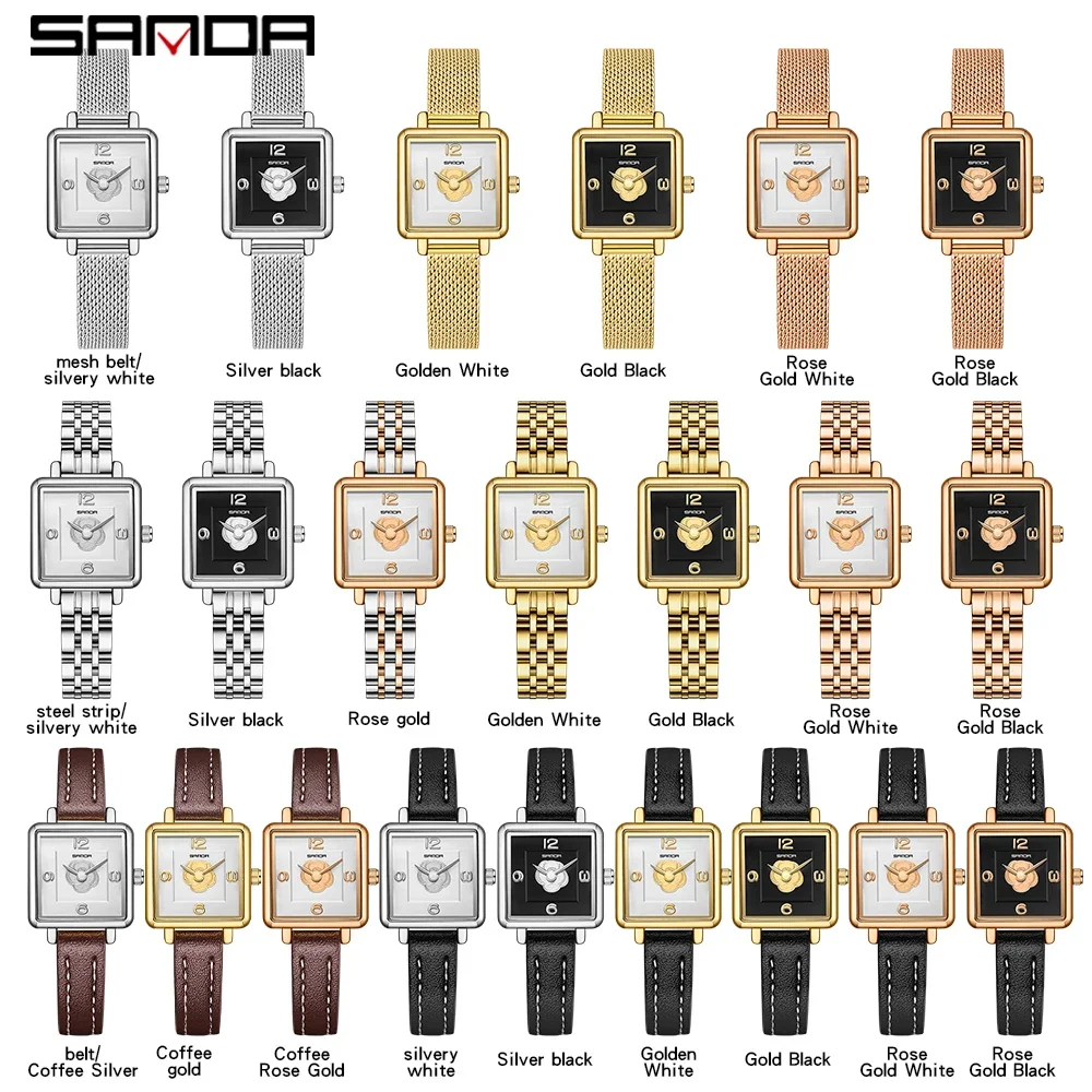 Sanda-Montre-bracelet analogique élégante pour femme d'affaires, cadran carré argenté, beau design, mouvement à quartz, degré d'eau, mode, 1131