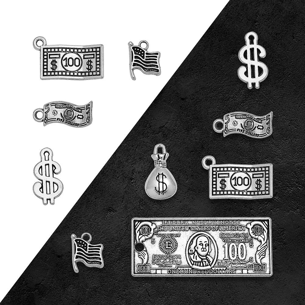 10-50pcs/lots Antique Dollar Money Bag Flag Charms 7.4 USA Pendants For Diy Earring Jewelry Making Findings Supplies Accessories