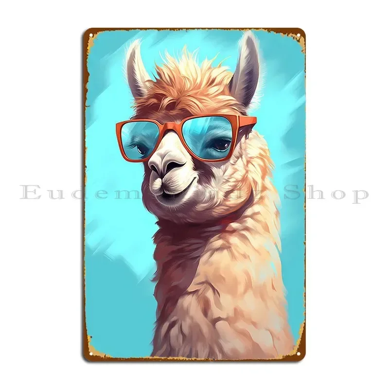 Alpaca Sunglasses Metal Plaque Poster Mural Customize Iron Pub Plates Wall Cave Tin Sign Poster