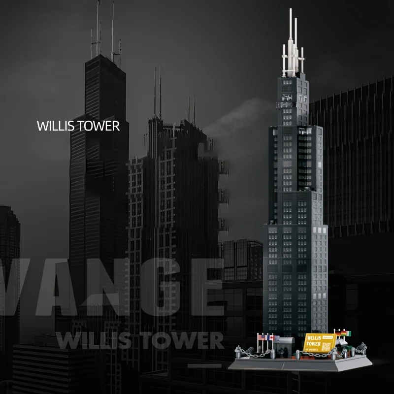 Cross-border assembled building block toy for children, featuring the landmark building model of Willis Tower in Chicago, USA