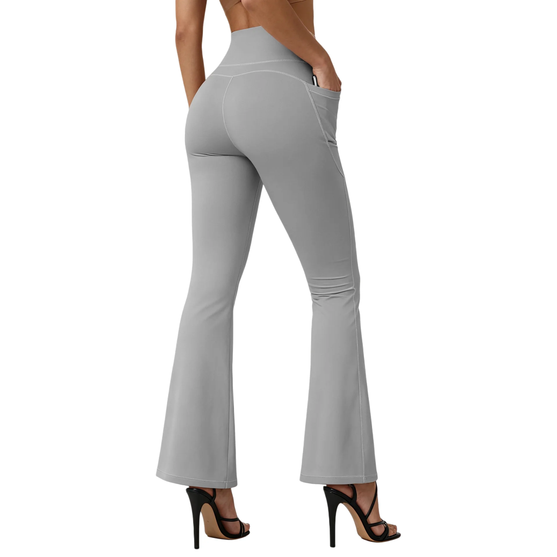 ​​High Waist Flare Leg Yoga Pants Women with Pocket Push Up Butt Running Tights Wide Leg Pants Gym Outdoor Cycling Leggings