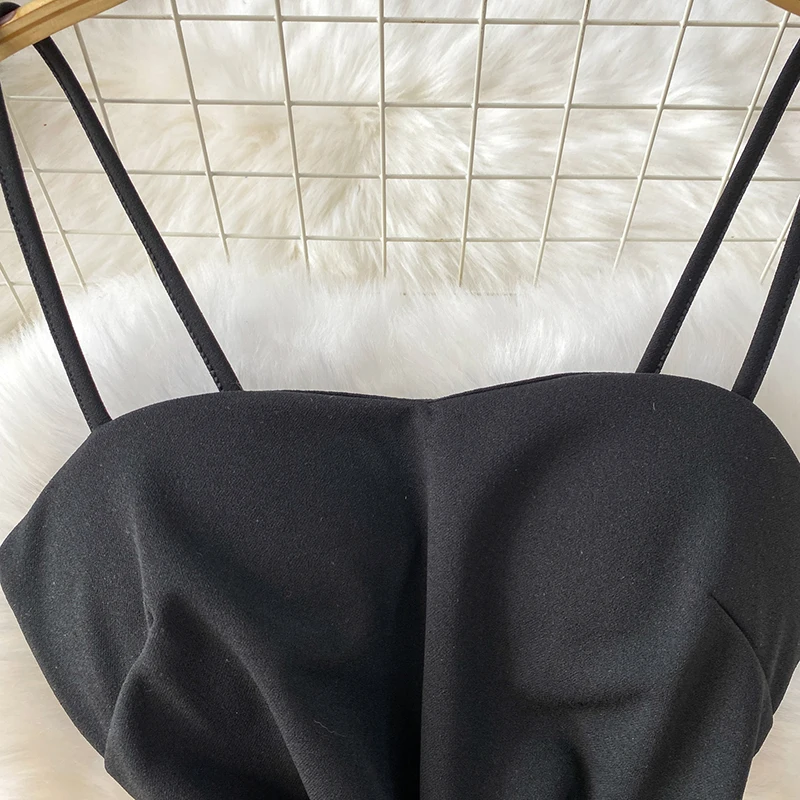 Schwarz Elegante Spaghetti Strap Kleid Frauen Sommer Plissee Dünne Unregelmäßigkeit Party Kleid Weibliche Einfarbig Kurze Slip Kleider