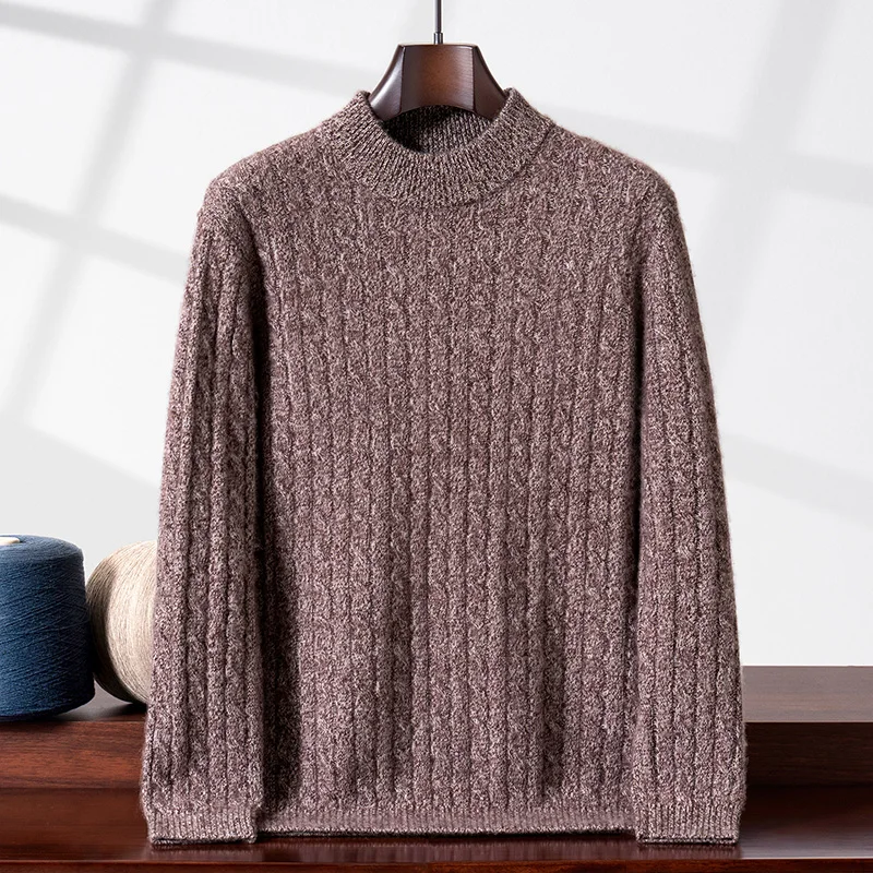 

Autumn Winter New 7-Needle Double-Ply Thickened Twisted Men's 100% Cashmere Sweater Fancy Yarn Business Casual Knitted Sweater