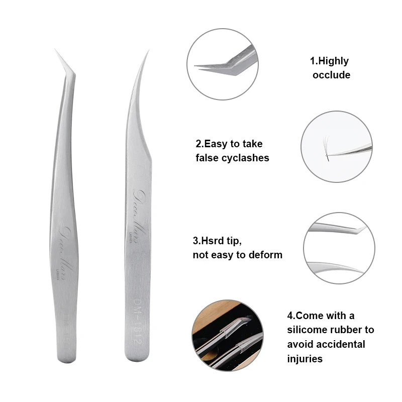 DeceMars Straight and Curved Tip Tweezers Nipper For Eyelash Extensions