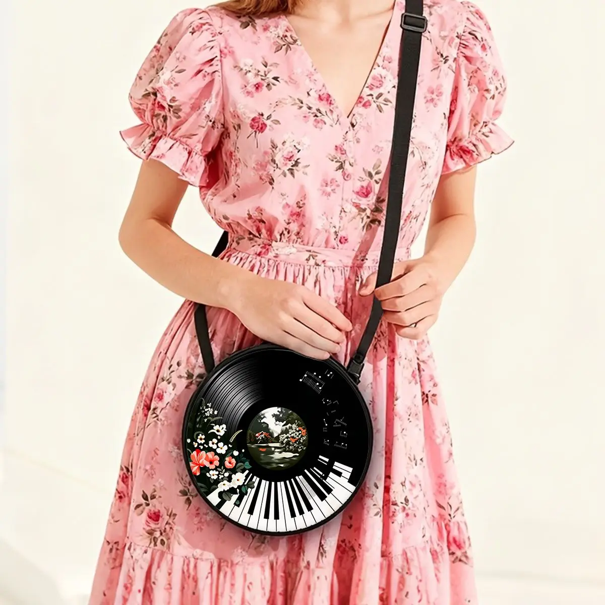 Record Print Round Shoulder Bag Casual Messenger Bag for Woman Best Gifts 2D Flat Casual Daily Crossbody Bag view 5