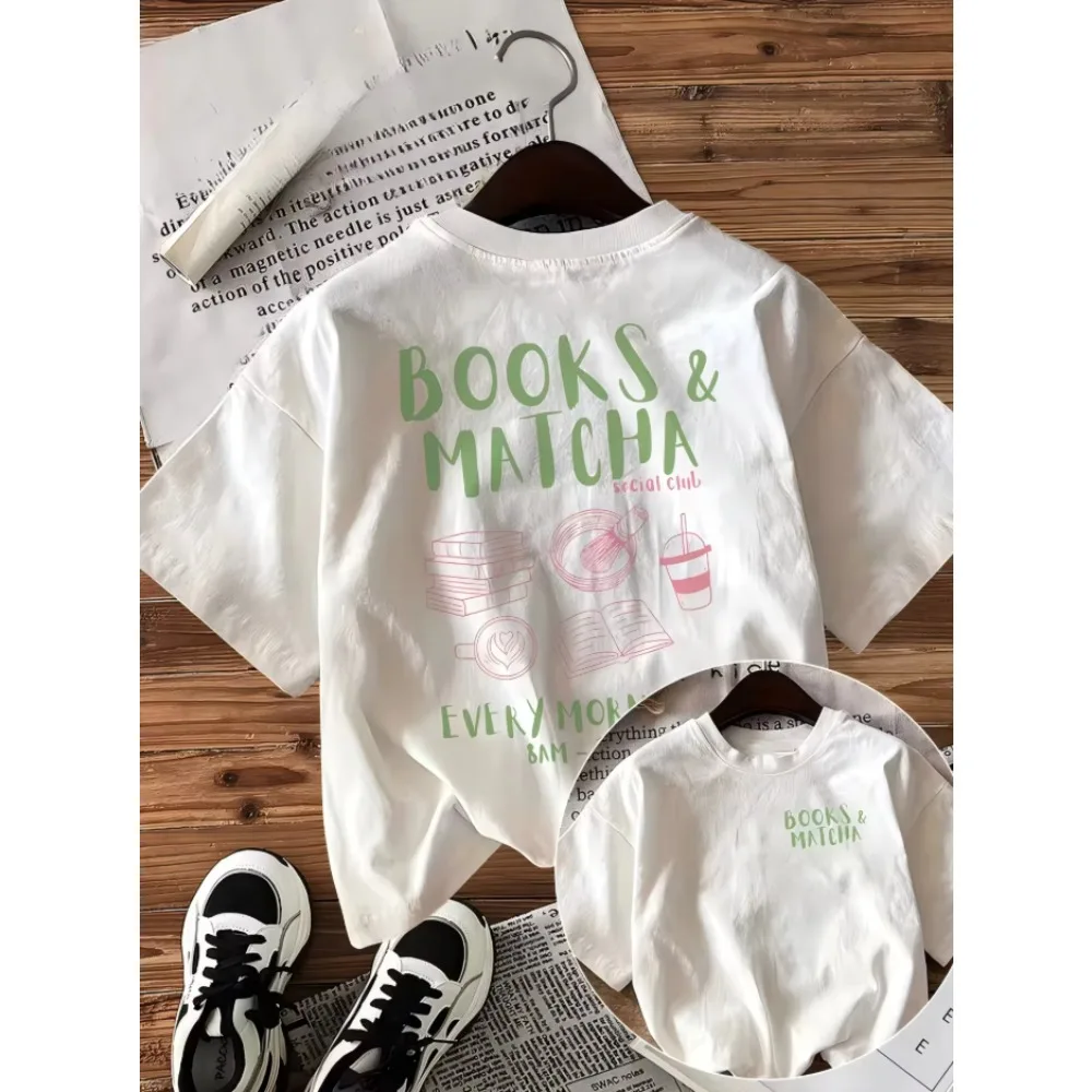 Vintage Matcha Tea And Books T-Shirt Every Morning 8AM Graphic Tee Summer Short Sleeve Cute Art Print Casual Fashion Unisex Tops